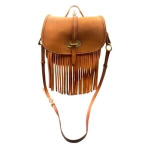 Dooney & Bourke Lulu Fiona Leather Fringe Saddle Crossbody Bag Brown Boho Purse